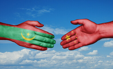 China and Mauritania country handshaking with flags, consensus concept international co-operation illustration