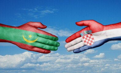 Croatia and Mauritania country handshaking with flags, consensus concept international co-operation illustration