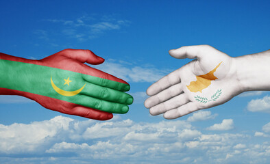 Cyprus and Mauritania country handshaking with flags, consensus concept international co-operation illustration