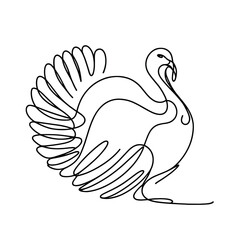 A turkey is drawn in a line drawing style. The turkey is standing on a white background. The turkey is the main focus of the image
