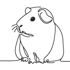 A small black and white drawing of a guinea pig. The guinea pig is sitting on a surface and looking at the camera