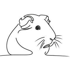 A black and white drawing of a small animal with a white nose and black eyes. The animal is a guinea pig
