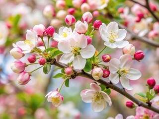 Delicate White-Pink Crabapple Blossoms Adorn Bare Branches, Hinting At The Arrival Of Spring In A Captivating Natural Scene.
