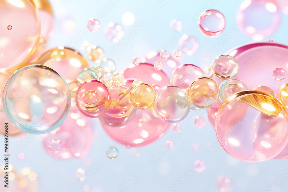 Poster soft pastel colors blend harmoniously as colorful bubbles float gently, adding a whimsical touch to 