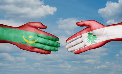 Lebanon and Mauritania country handshaking with flags, consensus concept international co-operation illustration