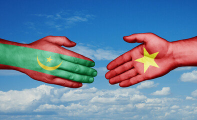 Vietnam and Mauritania country handshaking with flags, consensus concept international co-operation illustration