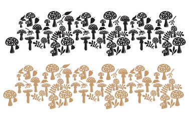 Mushroom set huge Collection Bundle icons in black and brown color. Vector illustration.