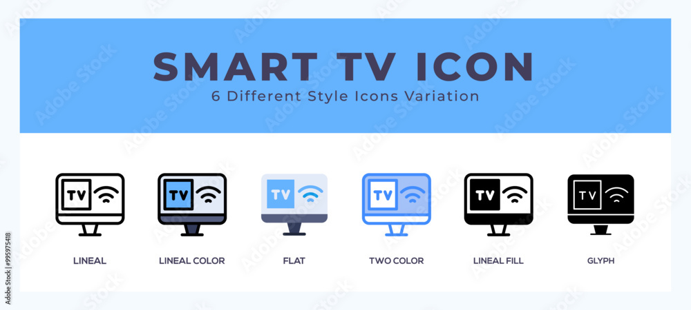 Aufkleber smart tv icon set with different styles. icons designed in filled. outline. flat. glyph and line col