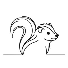 A black and white drawing of a squirrel. The squirrel is sitting on a white background. The drawing is simple and clean, with the focus on the squirrel's features and posture