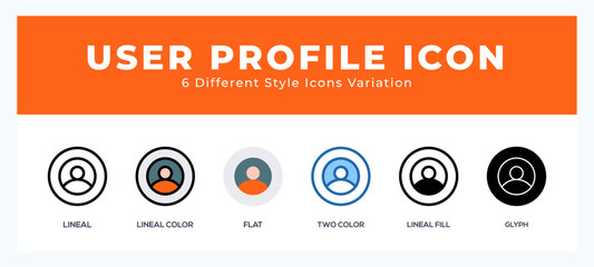 User profile icon set with different styles. Vector illustration.
