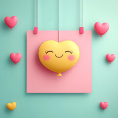 Sticky note on a green background, decorated with a smiley face and heart-shaped decorations, perfect for a birthday party