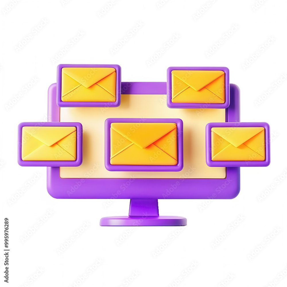 Poster a visual representation of a computer screen displaying mail notifications. the design features colo