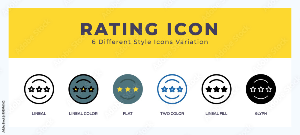 Poster rating icon set with different styles. icons designed in filled. outline. flat. glyph and line color