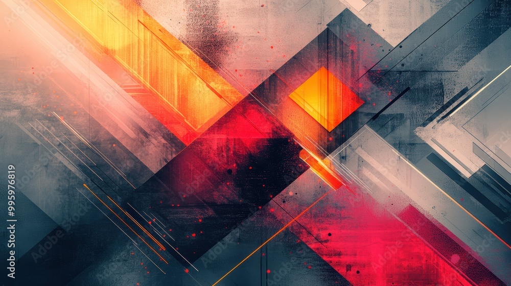 Poster geometric tech design, futuristic design with geometric shapes and digital elements for tech and inn