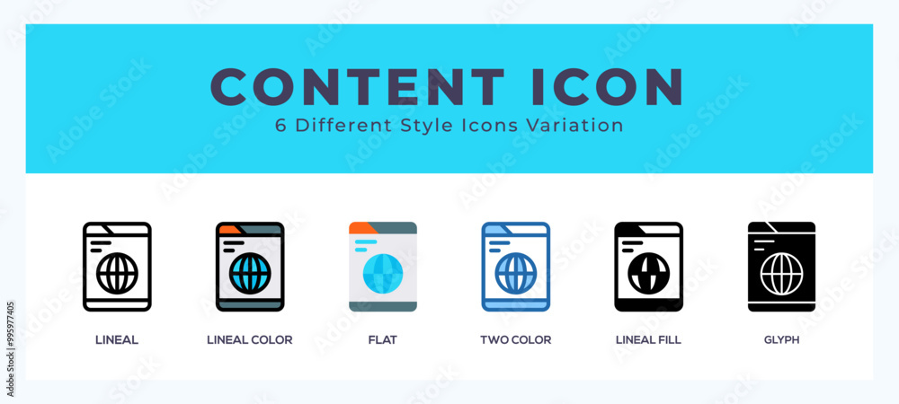Poster content icon set with different styles. icons designed in filled. outline. flat. glyph and line colo