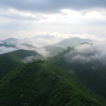 Travel Arial hill view nature and outstanding foggy hill with lots of mountain and beautiful scenario