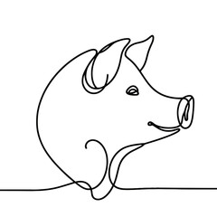 A pig with a big smile on its face. The pig is drawn in a single line, giving it a simple and cute appearance