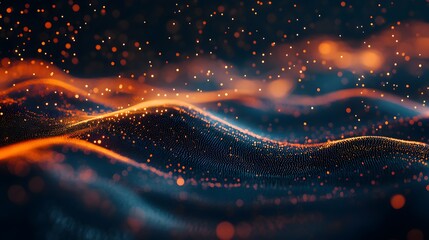 Fototapeta premium Creative motion waving dots texture with glowing defocused particles. Technology digital wave background concept. Cyber or technology background. 