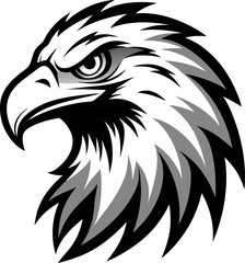 Obraz premium Silhouette of an eagle's head in vector art style, set against a clean white background for a striking logo effect
