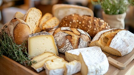 indulge in a catering experience with our gourmet selection of freshly baked bread and artisanal cheeses perfect for your special event