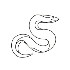 A snake with a smile on its face. The snake is long and skinny. It is a black and white drawing