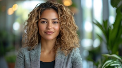 Fototapeta premium Confident Businesswoman with Curly Hair Smiling