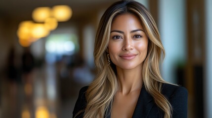 Obraz premium Portrait of a Confident Businesswoman in a Modern Office Setting