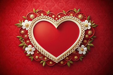 Handcrafted photo frame features a stunning heart-shaped design with a bold red background, embellished with ornate decorative elements to make your cherished memories stand out.