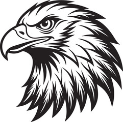 Obraz premium Silhouette of an eagle's head in vector art style, set against a clean white background for a striking logo effect