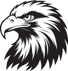 Obraz premium Silhouette of an eagle's head in vector art style, set against a clean white background for a striking logo effect
