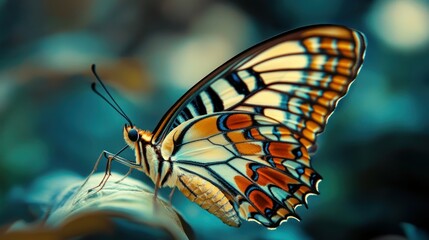 Colorful Butterfly with Intricate Wing Patterns Perched on a Green Leaf