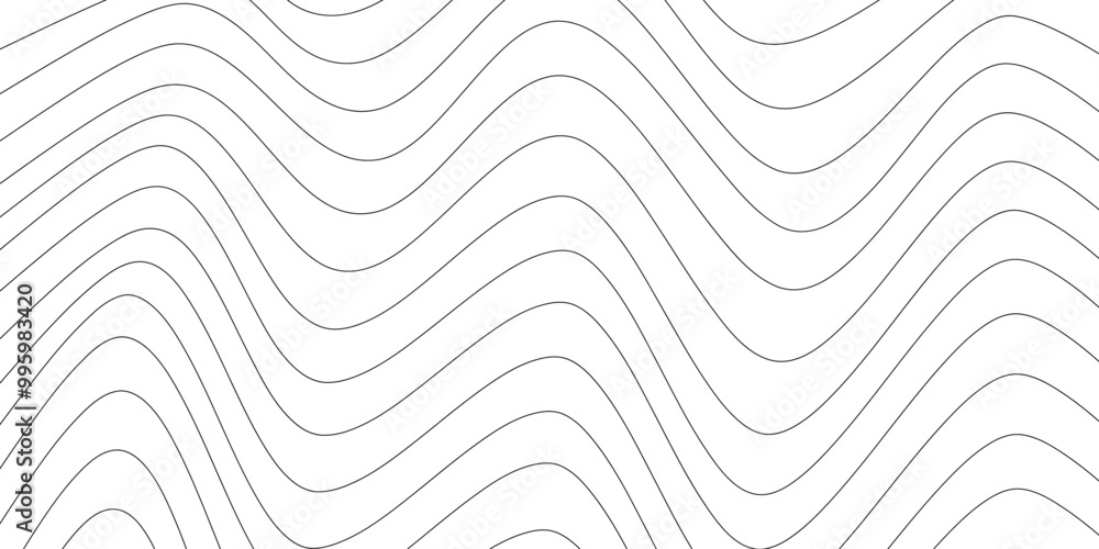 Poster Abstract horizontal background with dynamic linear waves. Trendy vector illustration in style retro 60s, 70s. White and black colors	