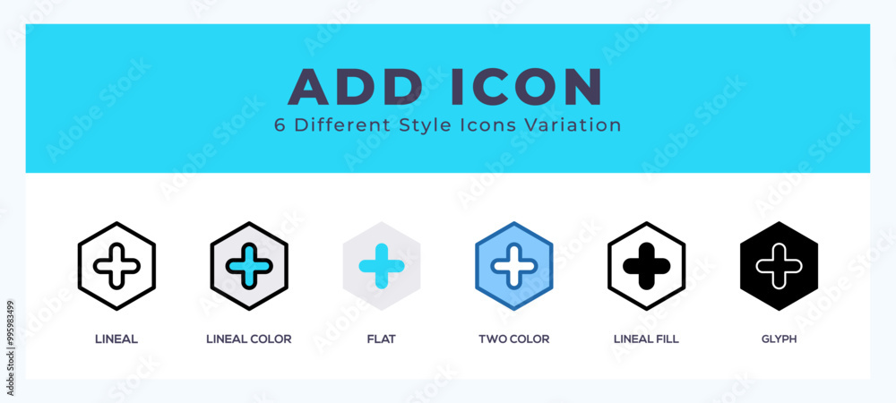 Poster add icon in different style vector illustration.