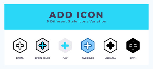 Add icon in different style vector illustration.
