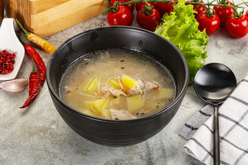 Homemade chicken soup with vegetables