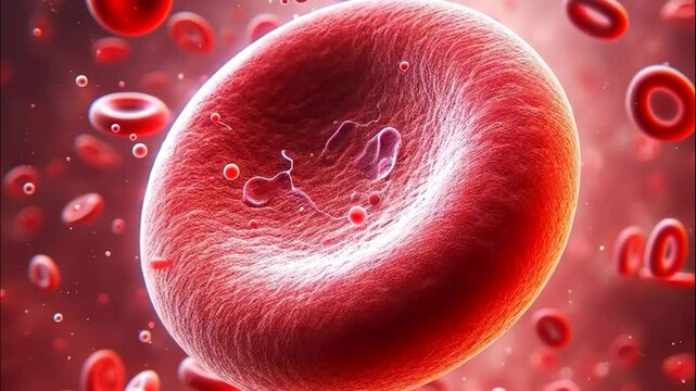 Macro view of red blood cells in the circulatory system, a close-up view of a single red blood cell under a microscope