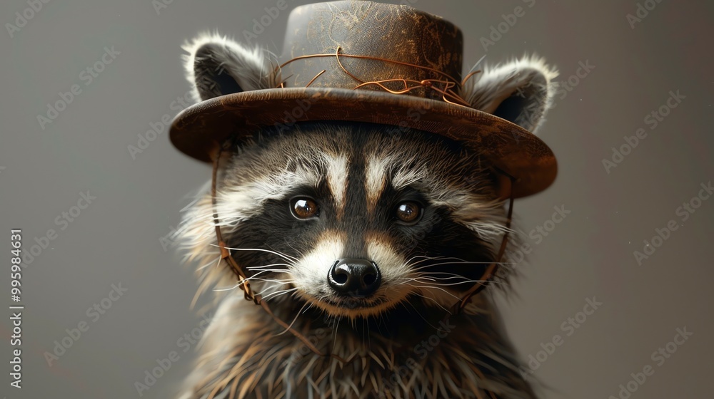 Wall mural A raccoon wearing a cowboy hat.