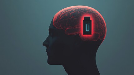 This striking image highlights the bond between human intellect and technology, featuring a glowing brain next to a battery symbol