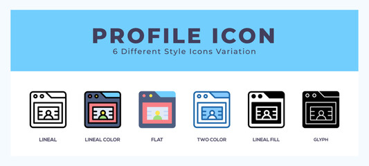 Profile icon set with different styles. Design elements for logo. Vector illustration.