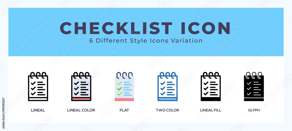 Poster checklist icon set with different styles. icons designed in filled. outline. flat. glyph and line co