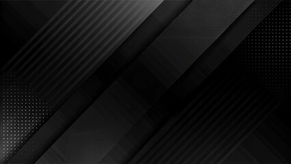 Dark deep black dynamic abstract background with diagonal lines. Modern creative halftone premium gradient. 3d cover of business presentation banner.