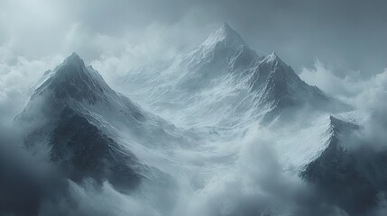 Majestic Snowy Mountain Peaks in a Sea of Clouds - Dramatic Landscape Photography