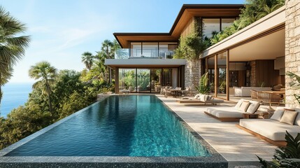 Fototapeta premium Modern Luxury Villa with Infinity Pool and Ocean View
