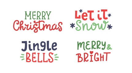 Christmas greetings set. Hand drawn vector festive lettering. Stickers or prints templates