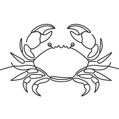 A crab is drawn in black and white. The crab is shown in a line drawing style, with its claws and legs clearly visible. The image has a simple and minimalistic feel, with the focus on the crab's form
