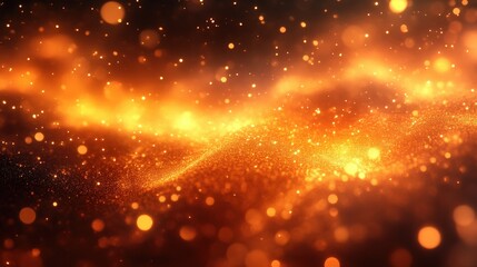 Golden Yellow And Orange Glowing Light Particles In Radiant Abstract Background