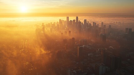 A city where intersectional injustice is the layers of smog, each representing a different kind of prejudice