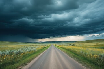 Fototapeta premium A long road with a stormy sky above it