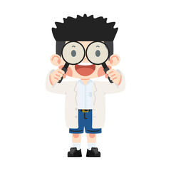 Boy Scientist Looking Through a Magnifying