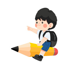 boy student flying on Pencil back to school